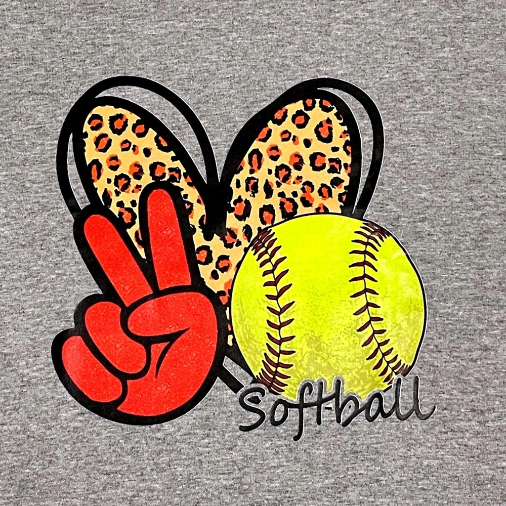 Gildan Gray Peace Love Softball Graphic T Shirt Short Sleeve Unisex Size Small